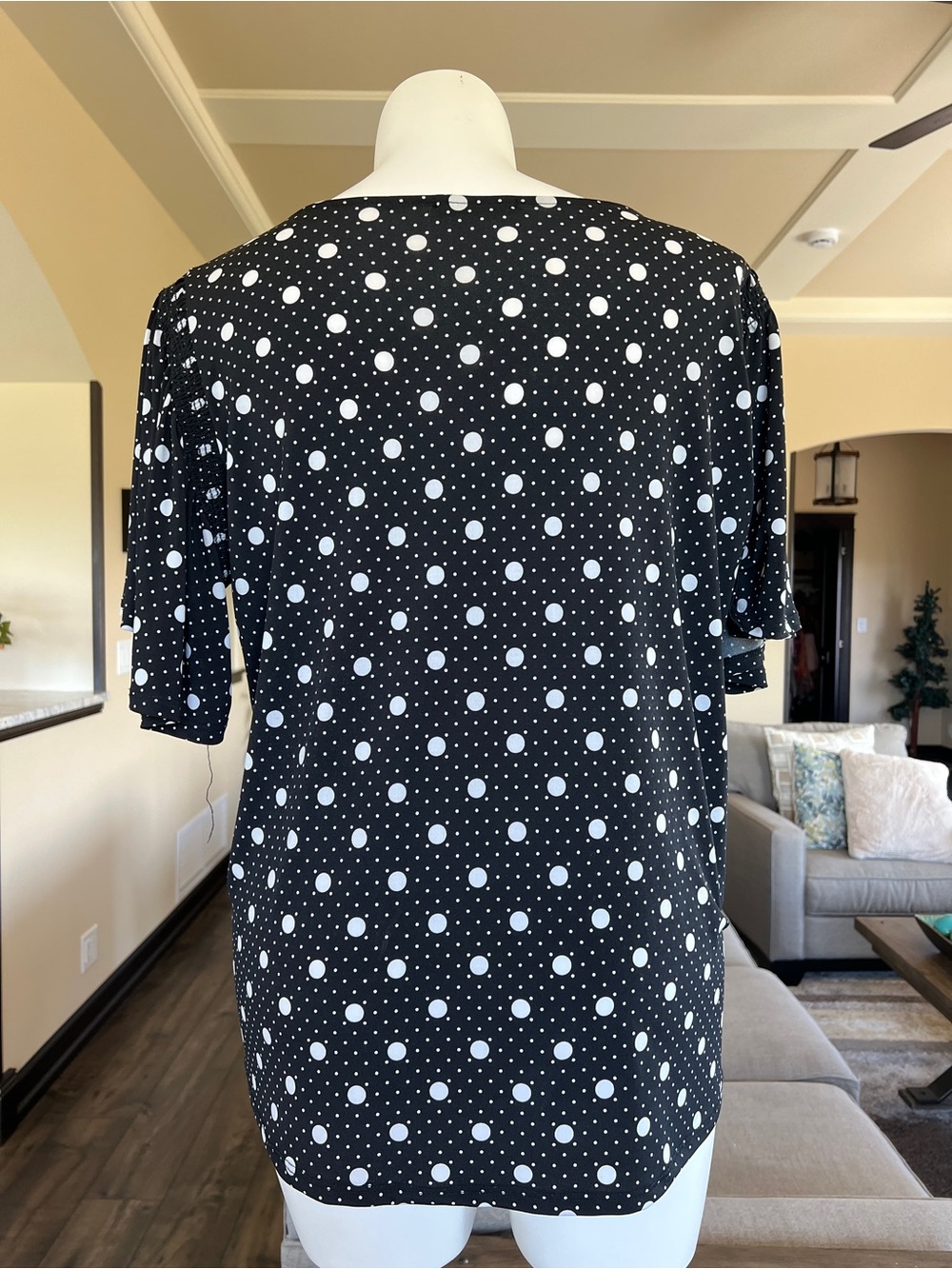 Beacon Black Tee with White Polka Dots - Short Sleeve Blouse 2X - Picture 3 of 5